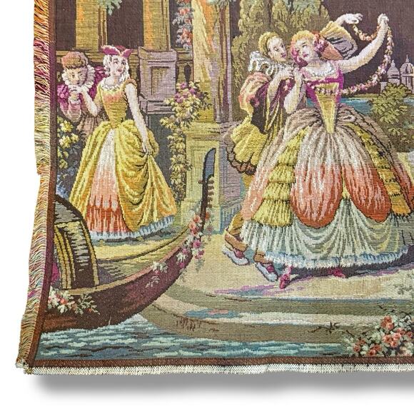 VTG Antique Moonlight Serenade Belgian Tapestry Wall Hanging Rococo 38” X 20” - Picture 5 of 16